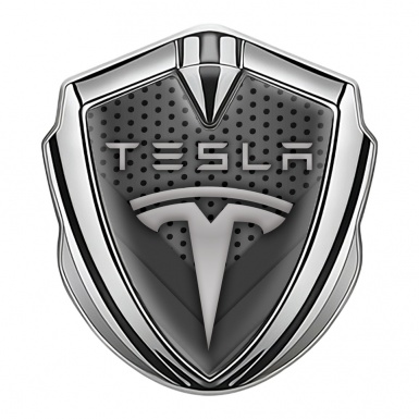 Tesla 3D Car Metal Emblem Silver Dark Mesh V Shapes Edition