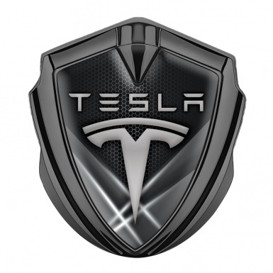 Tesla Trunk Emblem Badge Graphite Dark Hex White Lights Design