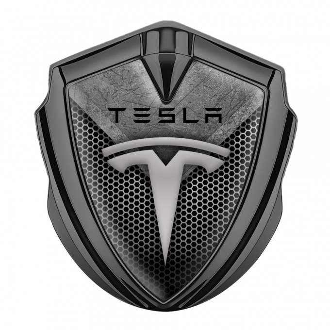 Tesla Trunk Emblem Badge Graphite Dark Hex Metallic Plate Design