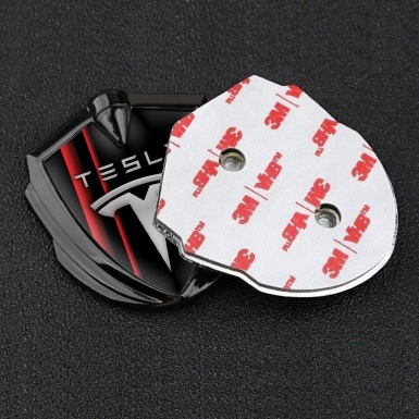 Tesla Tuning Emblem Self Adhesive Graphite Red Stripes Grey Logo
