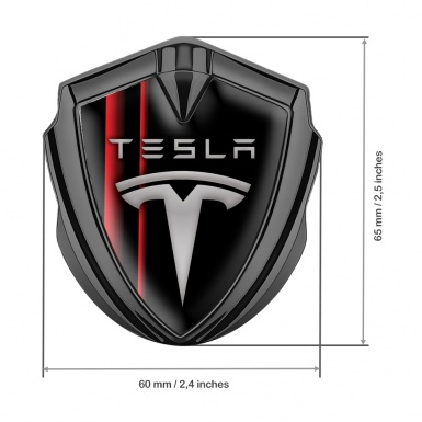 Tesla Tuning Emblem Self Adhesive Graphite Red Stripes Grey Logo