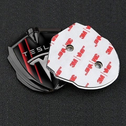 Tesla Tuning Emblem Self Adhesive Graphite Red Stripes Grey Logo