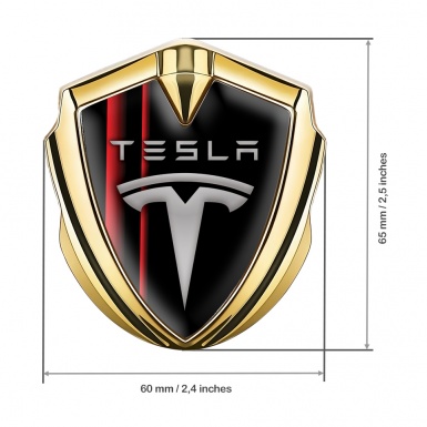 Tesla Tuning Emblem Self Adhesive Gold Red Stripes Grey Logo