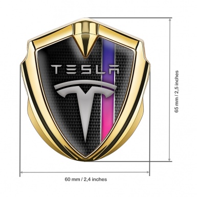 Tesla 3D Car Metal Emblem Gold Black Carbon Color Stripe Design