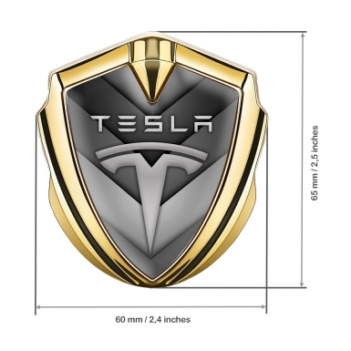 Tesla Metal Emblem Self Adhesive Gold V Shaped Grey Edition