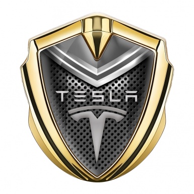 Tesla Fender Metal Emblem Badge Gold Grey Element Edition