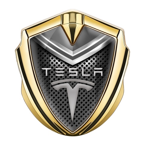 Tesla Fender Metal Emblem Badge Gold Grey Element Edition