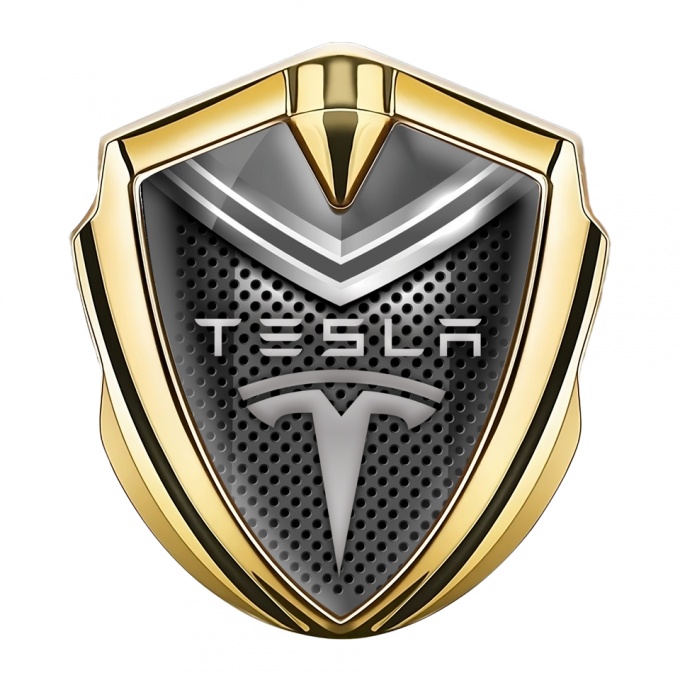 Tesla Fender Metal Emblem Badge Gold Grey Element Edition