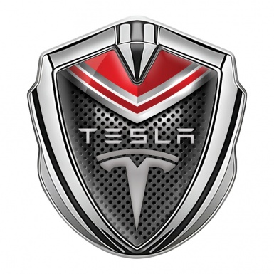 Tesla Trunk Metal Emblem Badge Silver Red Cap Grey Logo Edition