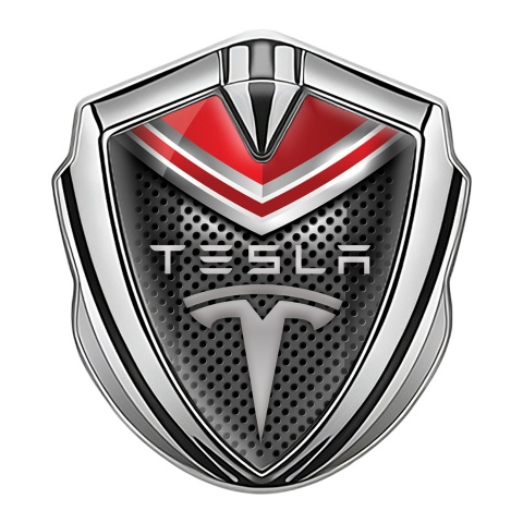 Tesla Trunk Metal Emblem Badge Silver Red Cap Grey Logo Edition