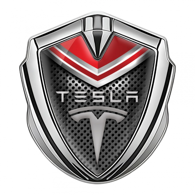 Tesla Trunk Metal Emblem Badge Silver Red Cap Grey Logo Edition
