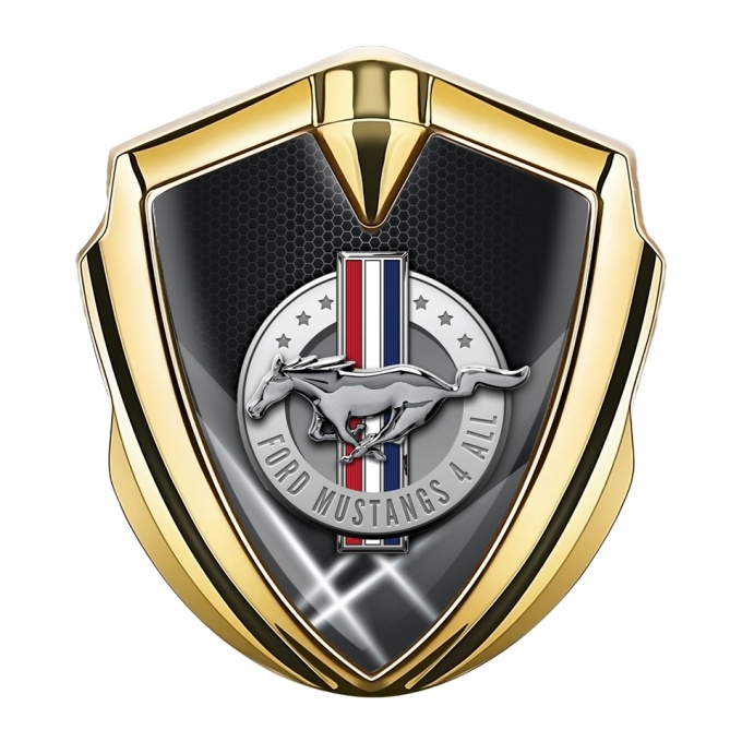 Ford Mustang Fender Metal Emblem Gold Hex Lights Chrome Logo