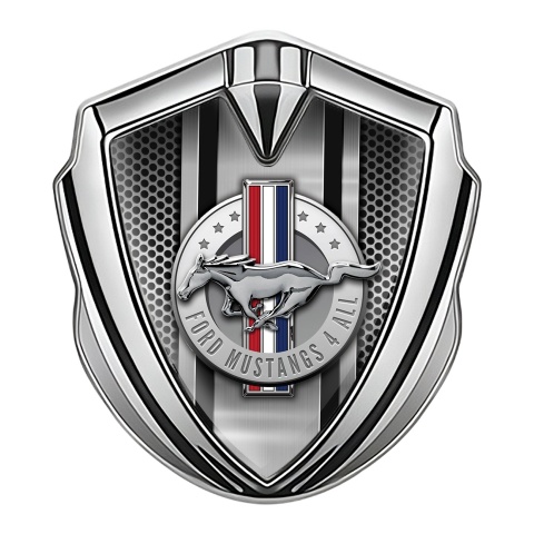 Ford Mustang 3D Car Metal Emblem Silver Black Mesh Sport Design