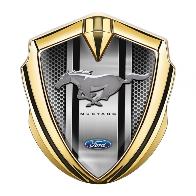 Ford Mustang 3D Car Metal Emblem Gold Sport Stripe Chromed Logo