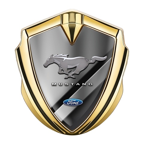 Ford Mustang 3D Car Metal Emblem Gold Black Base Chromed Effect