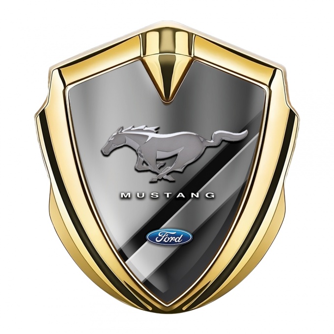 Ford Mustang 3D Car Metal Emblem Gold Black Base Chromed Effect