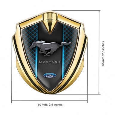 Ford Mustang 3D Car Metal Emblem Gold Blue Grille Glowing Effect