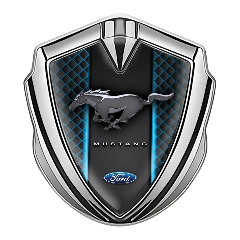 Ford Mustang 3D Car Metal Emblem Silver Blue Grille Glowing Effect