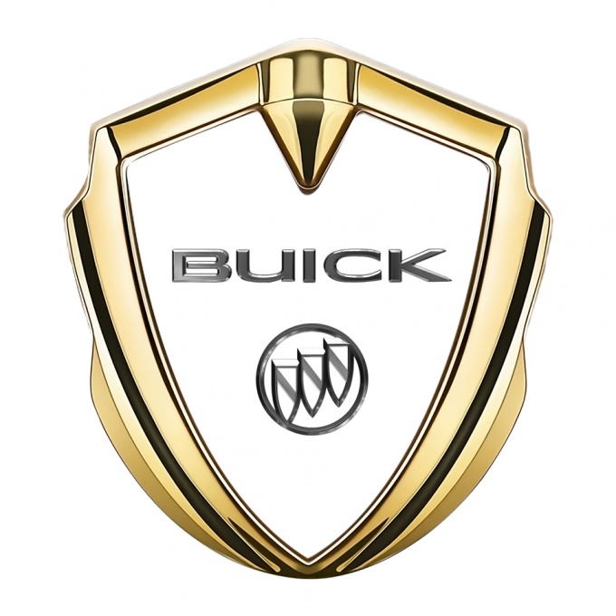 Buick Fender Metal Emblem Gold White Base Chromed Logo Design