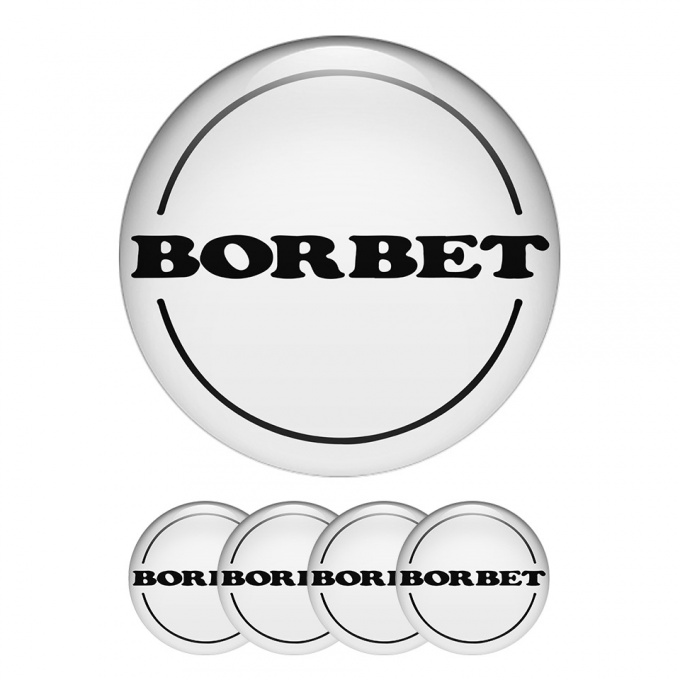 Borbet Center Hub Dome Stickers White Badge with Black Logo 