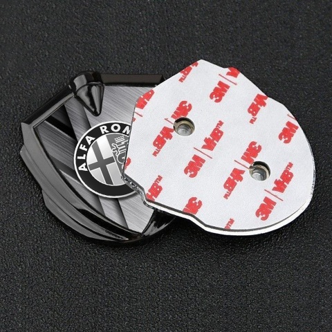 Alfa Romeo Fender Metal Emblem Graphite Brushed Metal Monochrome Logo