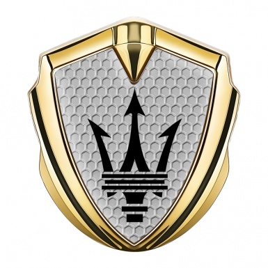 Maserati Metal Emblem Self Adhesive Gold Honeycomb Black Trident Design