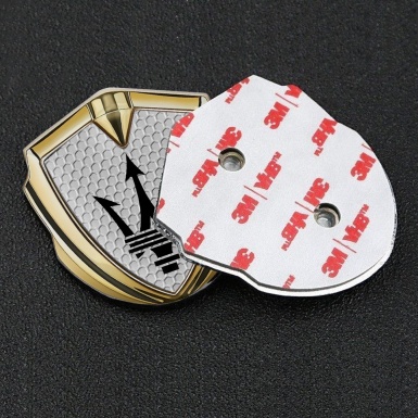 Maserati Metal Emblem Self Adhesive Gold Honeycomb Black Trident Design