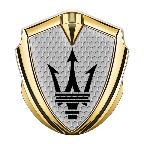 Maserati Metal Emblem Self Adhesive Gold Honeycomb Black Trident Design