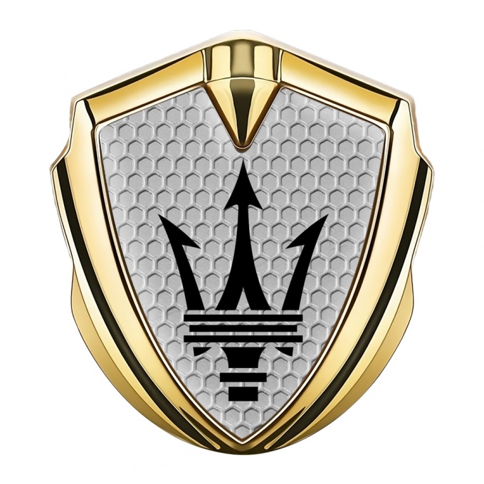 Maserati Metal Emblem Self Adhesive Gold Honeycomb Black Trident Design