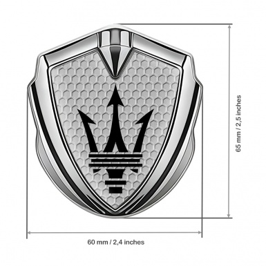 Maserati Metal Emblem Self Adhesive Silver Honeycomb Black Trident Design