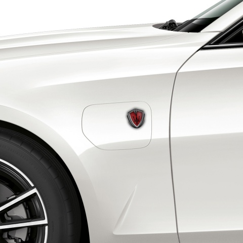 Maserati Fender Metal Emblem Badge Graphite Red Carbon Black Trident Logo