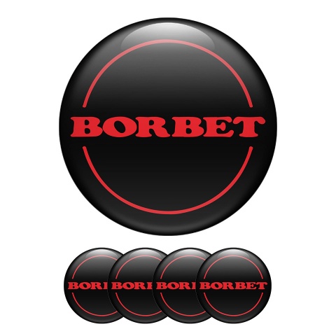 Borbet Center Hub Dome Stickers In Black Color With Red Logo 