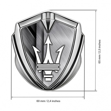Maserati 3D Car Metal Emblem Silver Brushed Aluminum White Trident