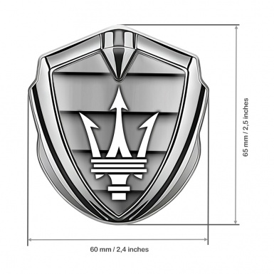 Maserati Fender Emblem Badge Silver Shutter Effect White Trident Logo