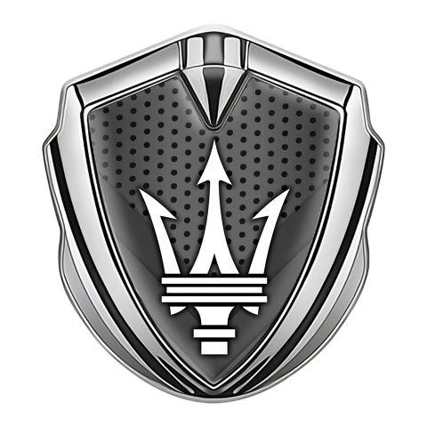 Maserati Fender Metal Emblem Silver Dark V Shaped Elements Clean Logo