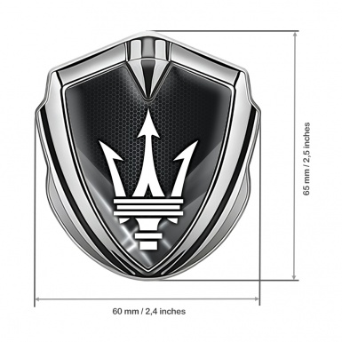 Maserati Metal Emblem Self Adhesive Silver Dark Honeycomb White Trident