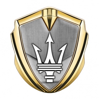 Maserati 3D Car Metal Emblem Gold Brushed Effect Classic Trident Logo