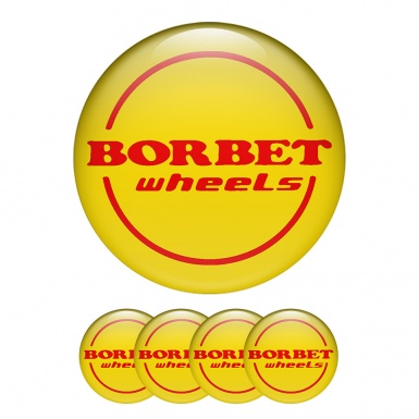 Borbet Center Hub Dome Stickers Yellow Print With Red Logo