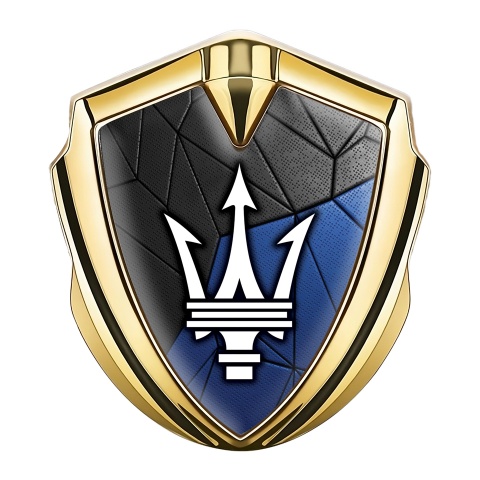 Maserati Fender Emblem Badge Gold Blue Mosaic Panel White Trident Logo
