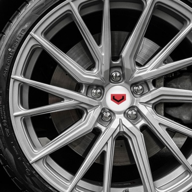 Vossen Center Hub Dome Stickers White Style with Black & Red Logo