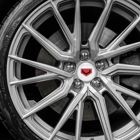 Vossen Center Hub Dome Stickers White Style with Black & Red Logo