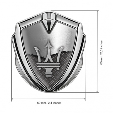Maserati Fender Emblem Badge Silver Metal Deck Grey Trident Logo