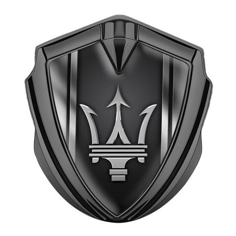 Maserati 3D Car Metal Emblem Graphite V Shaped Panels Grey Trident Logo