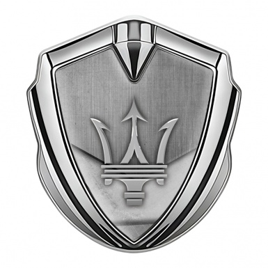 Maserati Trunk Emblem Badge Silver Brushed Effect Grey Trident Logo