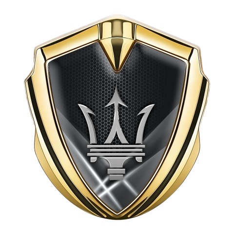 Maserati Trunk Metal Emblem Gold White Backlight Grey Trident Logo