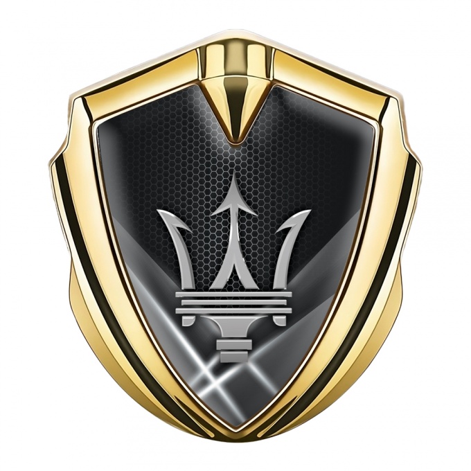 Maserati Trunk Metal Emblem Gold White Backlight Grey Trident Logo