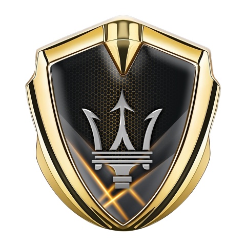 Maserati Bodyside Emblem Gold Orange Backlight Effect Trident Logo
