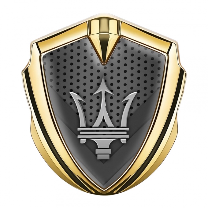 Maserati Bodyside Badge Self Adhesive Gold Dot Base Grey Trident Logo