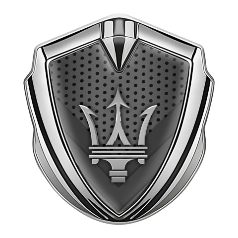 Maserati Bodyside Badge Self Adhesive Silver Dot Base Grey Trident Logo