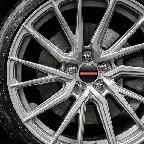 Vossen Domed Stickers Wheel Center Cap Badge in Black, Red & White 